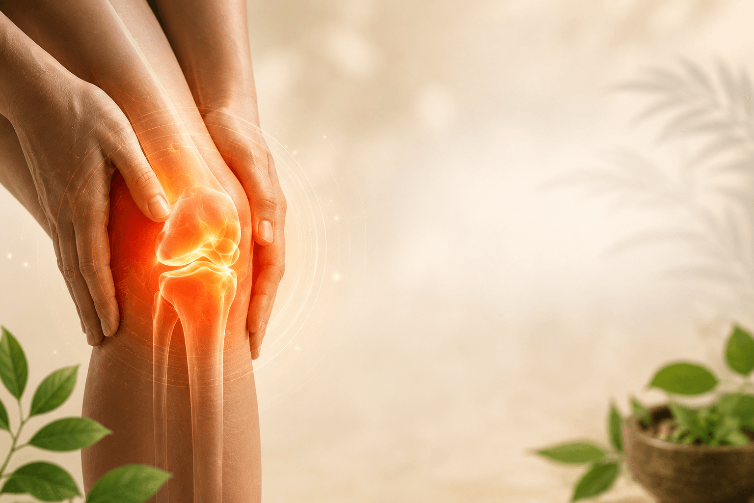Highlighted knee joint showing inflammatory concern
